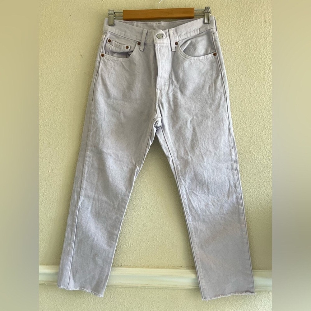 Levi's 501 Jeans Lavender High Rise Raw Hem Button Fly Crop Sz. 26 Casual Pastel